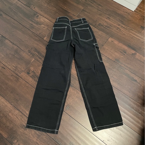 Black wide leg pants w/ white stitching - Picture 2 of 2